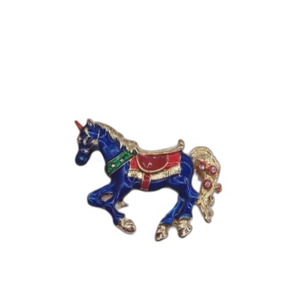 Carnival Carousel Horse Enamel Brooch Lapel Pin with Rhinestones - Picture 1 of 2